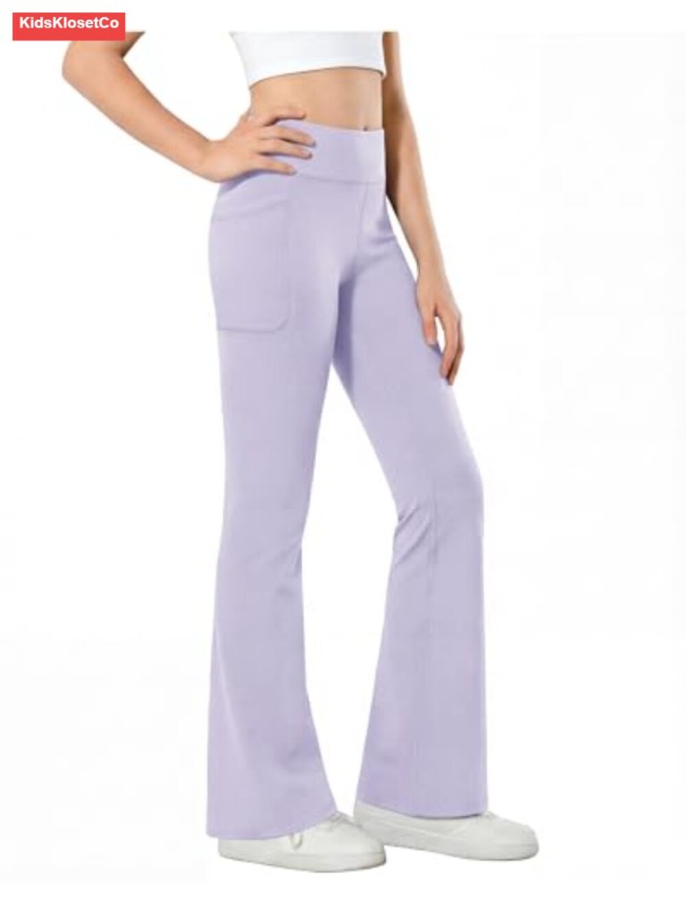 Girls Flare Leggings High Waisted Bootcut Yoga Pants with Pockets - Picture 3 of 5